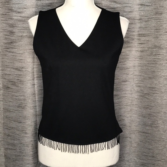 APOSTROPHE STRETCH BLACK SMALL TANK WITH FRINGE - Picture 1 of 8